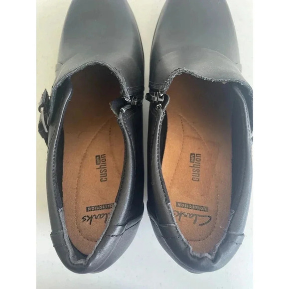 NEW Clarks Genette Vista Shoes‎ Black Leather Buckle Bootie Zipper Size 9.5 - Picture 4 of 8